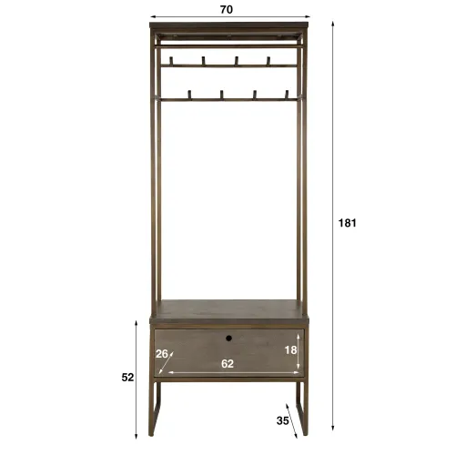 Wandgarderobe Du-Vin | 8 Haken | mit Schublade | Ferro | Antike bronze