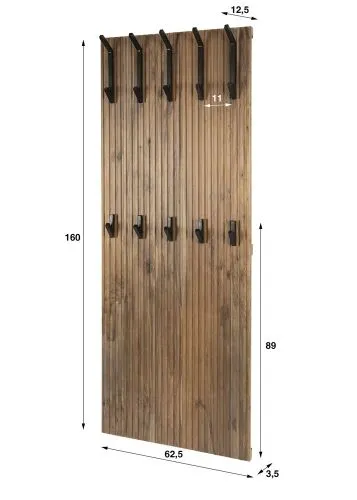 Wandgarderobe Garderobenpaneel Björn | 10 Haken | Akazie massiv | braun