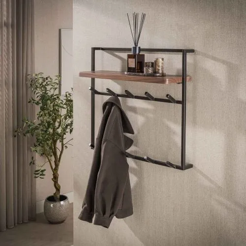 Wandgarderobe Garderobenpaneel Eik | 10 Haken | Akazie massiv | braun