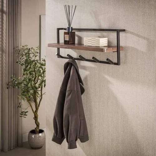 Wandgarderobe Garderobenpaneel Eik | 5 Haken | Akazie massiv | braun