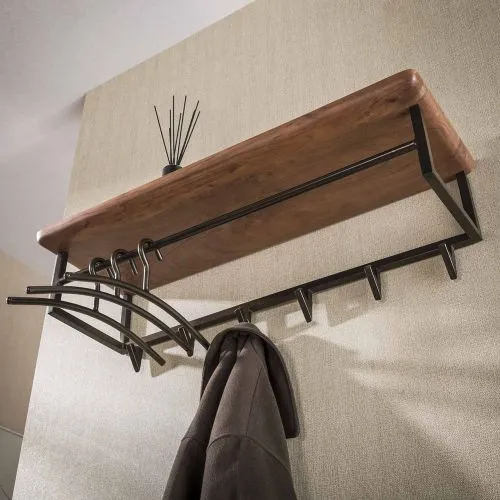 Wandgarderobe Garderobenpaneel Kes 2 mit Hutablage & 6 Haken | Akazie massiv | braun