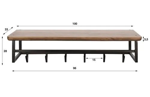 Wandgarderobe Garderobenpaneel Kes 2 mit Hutablage & 6 Haken | Akazie massiv | braun