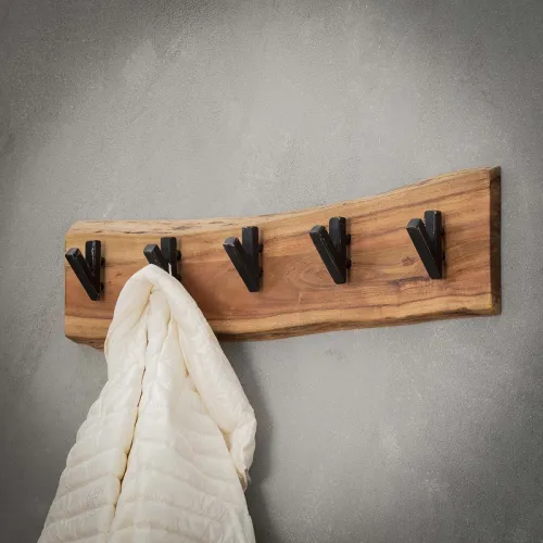Wandgarderobe Garderobenpaneel Kes 5 Haken | Akazie massiv | natur