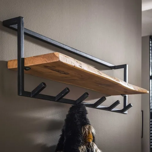 Wandgarderobe Garderobenpaneel Shani 6 Haken | Akazie massiv | natur
