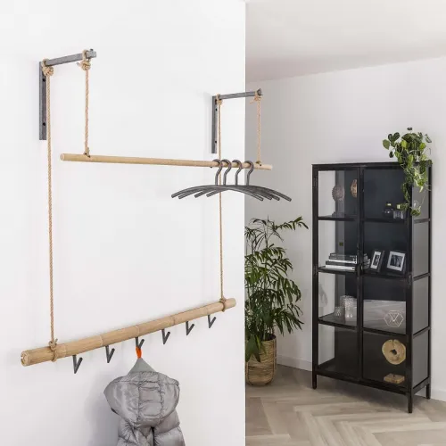 Wandgarderobe Tauret 6 Haken | Metall & Bambus