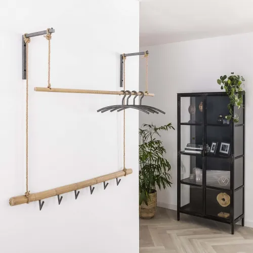 Wandgarderobe Tauret 6 Haken | Metall & Bambus