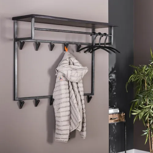 Wandgarderobe Ycona 12 Haken | Akazie massiv | schwarz