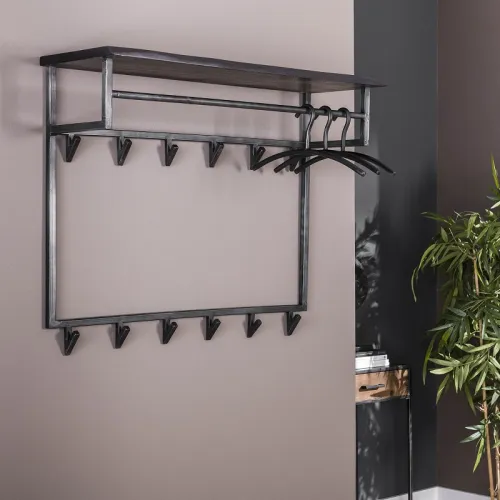 Wandgarderobe Ycona 12 Haken | Akazie massiv | schwarz