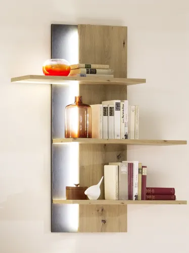 Wandregal Buenos Aires | Balkeneiche | LED Beleuchtung mit 1-er Set LED Bandbeleuchung