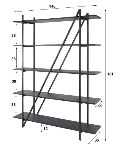 Wandregal Kosta 2 | Metallbeschichtung | dunkelgrau | Metallrahmen