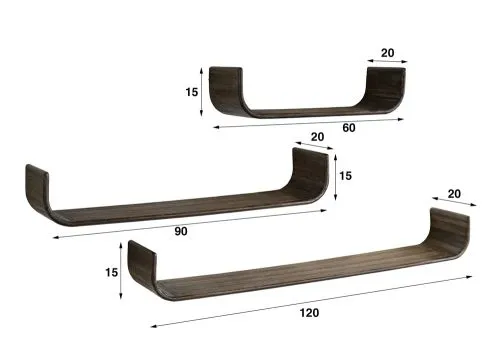 Wandregal Novus | 3er Set | Teakholz massiv | Espresso