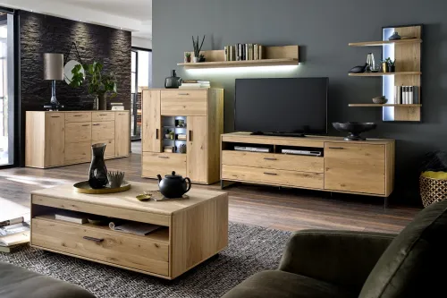 Wandregal Portland | Asteiche Bianco massiv mit LED Band 90 cm