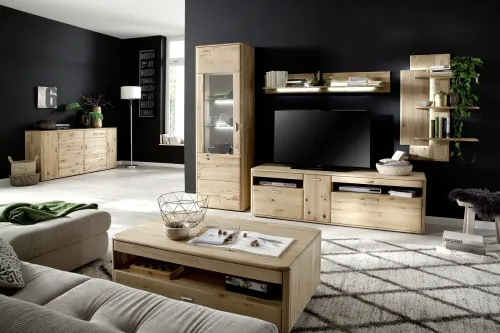 Wandregal Ravello | Balkeneiche Bianco | LED Beleuchtung mit 1er Set LED Band