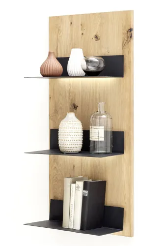 Wandregal Salerno 2 | Balkeneiche Bianco | LED Beleuchtung mit Beleuchtung