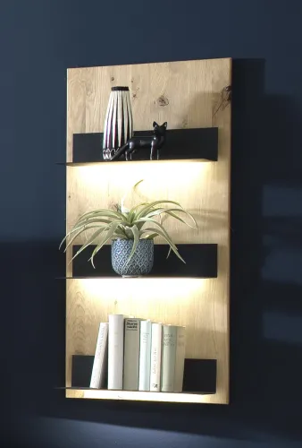 Wandregal Salerno 2 | Balkeneiche Bianco | LED Beleuchtung mit Beleuchtung