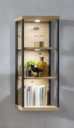 Wandregal Salerno | Balkeneiche Bianco | LED Beleuchtung ohne Beleuchtung