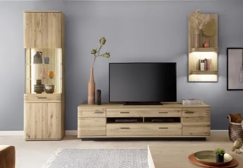 Wandregal Salvador | Eiche Bianco mit 2er Set LED Beleuchtung 30 cm