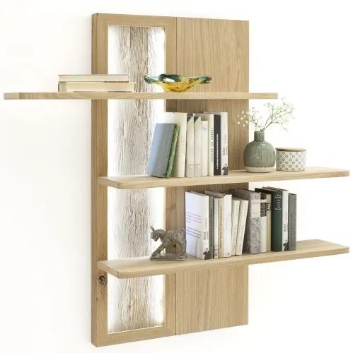 Wandregal Santori | Eiche Bianco | LED Beleuchtung mit 2er Set LED Band 100 cm