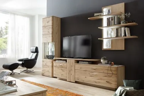 Wandregal Santori | Eiche Bianco | LED Beleuchtung mit 2er Set LED Band 100 cm