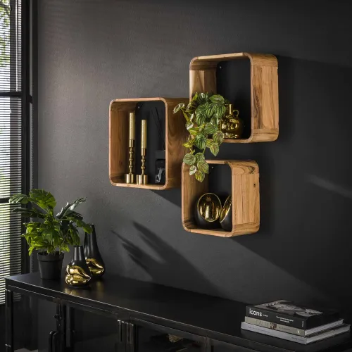 Wandregal Set Nuri 3-teilig | Akazie massiv | natur