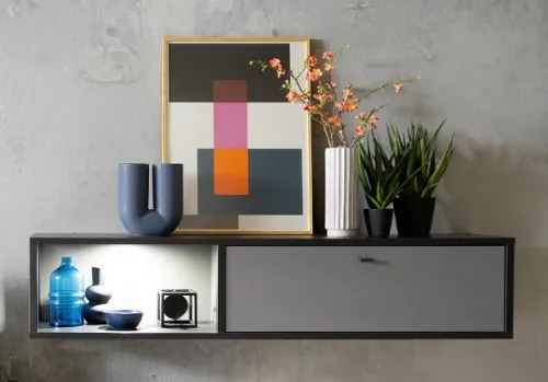 Wandregalschrank Luxor | Royal Grey / anthrazit | LED Beleuchtung ohne Beleuchtung