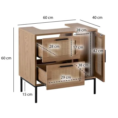 Waschbeckenunterschrank Aletta | mit Schubkästen | braun / schwarz