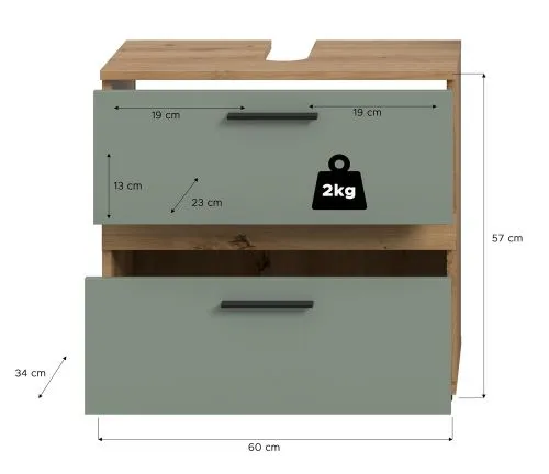 Waschbeckenunterschrank Blake mit Schubkästen | Salbei / Artisan Eiche