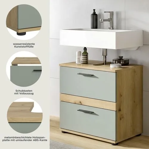 Waschbeckenunterschrank Blake mit Schubkästen | Salbei / Artisan Eiche
