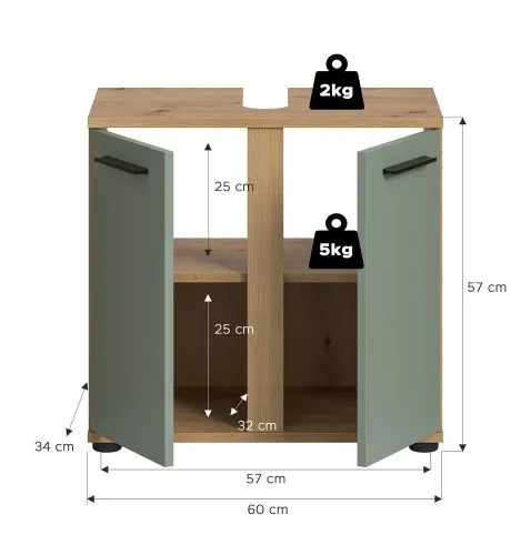 Waschbeckenunterschrank Blake | Salbei / Artisan Eiche