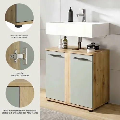 Waschbeckenunterschrank Blake | Salbei / Artisan Eiche