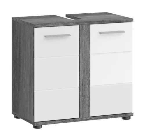 Waschbeckenunterschrank Blake | weiß Hochglanz / Rauchsilber