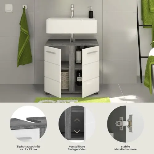 Waschbeckenunterschrank Blake | weiß Hochglanz / Rauchsilber