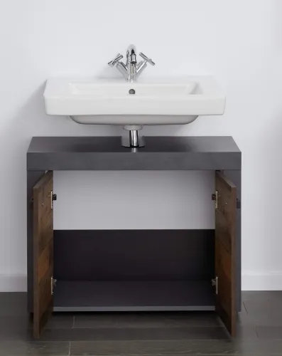 Waschbeckenunterschrank Cancun Indy | Matera grau / Old Used Wood | Shabby Look