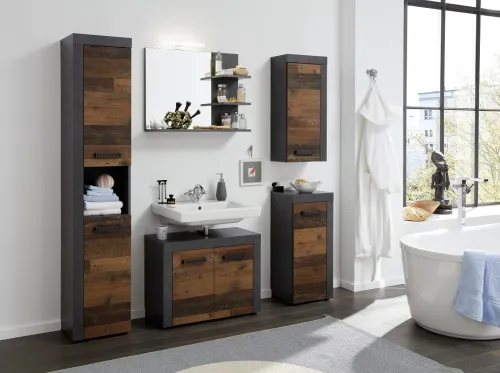 Waschbeckenunterschrank Cancun Indy | Matera grau / Old Used Wood | Shabby Look
