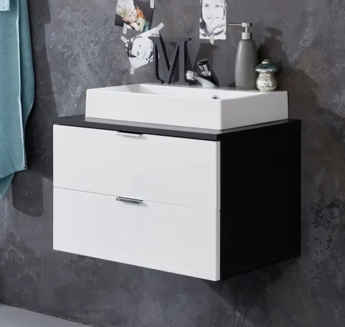 Waschbeckenunterschrank Concept One | inkl. Waschbecken | weiß Hochglanz / Graphit grau