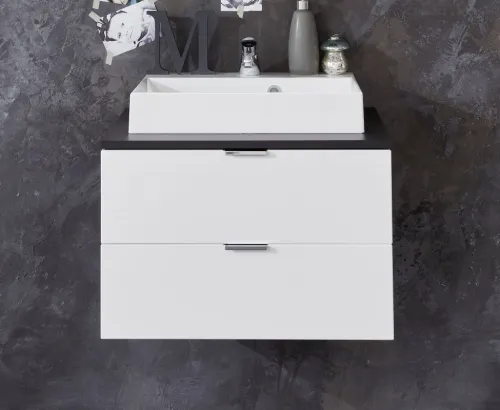 Waschbeckenunterschrank Concept One | inkl. Waschbecken | weiß Hochglanz / Graphit grau