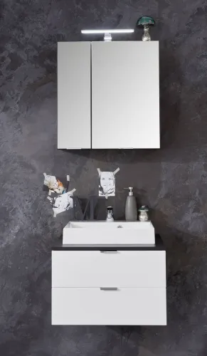 Waschbeckenunterschrank Concept One | inkl. Waschbecken | weiß Hochglanz / Graphit grau