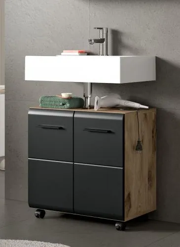 Waschbeckenunterschrank Ice | auf Rollen | Nox Oak / schwarz