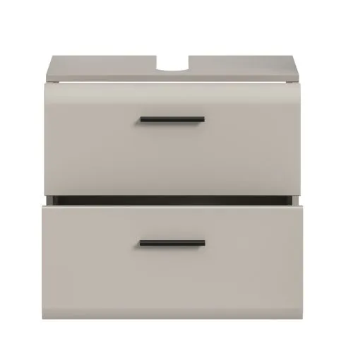 Waschbeckenunterschrank Ice, Kaschmir matt, Waschbecken mit Unterschrank, 2 Schubkästen, Griffmulden – Ansicht 4