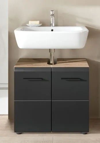 Waschbeckenunterschrank Ice | mit Türen | Nox Oak / schwarz