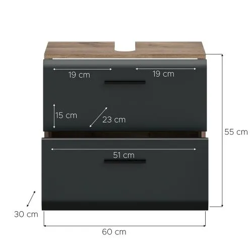 Waschbeckenunterschrank Ice | Nox Oak / schwarz matt