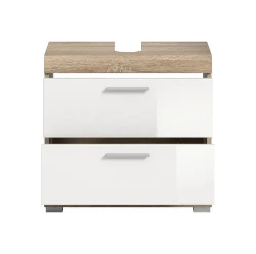 Waschbeckenunterschrank Lambada | mit Schubkästen | weiß Hochglanz / Sonoma Eiche