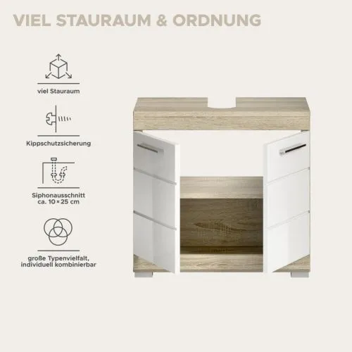 Waschbeckenunterschrank Lambada | weiß Hochglanz / Sonoma Eiche hell