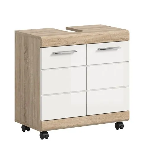 Waschbeckenunterschrank Lambada 1 | weiß Hochglanz / Sonoma Eiche hell