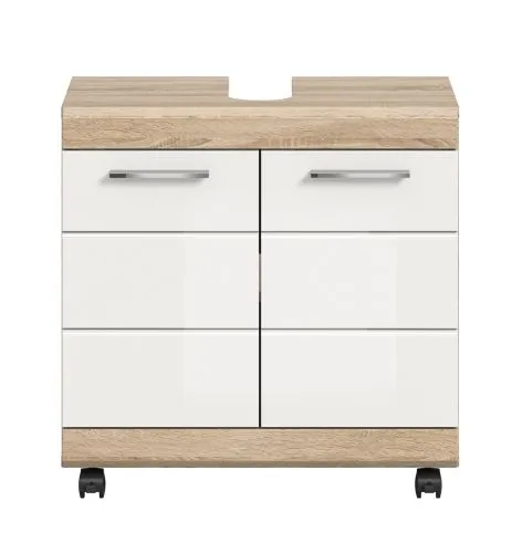 Waschbeckenunterschrank Lambada 1 | weiß Hochglanz / Sonoma Eiche hell