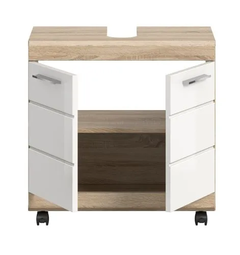 Waschbeckenunterschrank Lambada 1 | weiß Hochglanz / Sonoma Eiche hell