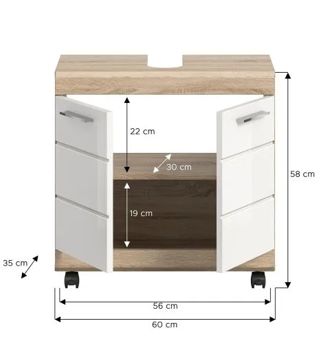 Waschbeckenunterschrank Lambada 1 | weiß Hochglanz / Sonoma Eiche hell