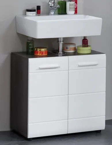 Waschbeckenunterschrank Line | weiß Hochglanz / Sardegna Rauchsilber