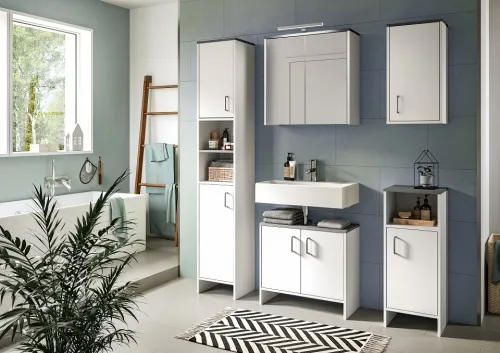 Waschbeckenunterschrank Los Angeles | weiß / rauchsilber