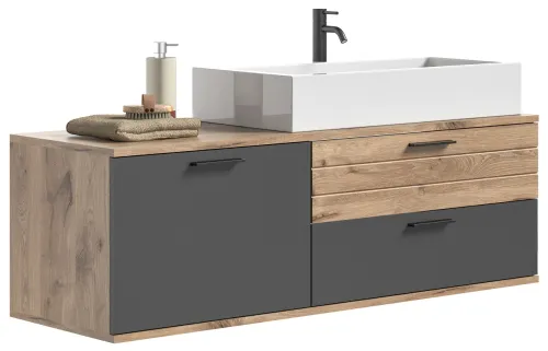 Waschbeckenunterschrank Mason | inkl.Waschbecken | Nox Oak / Basalt grau